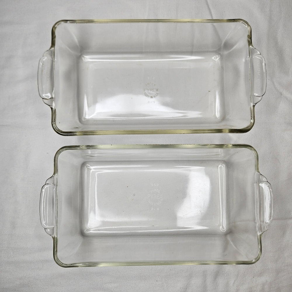 Vtg PYREX 212 Clear Glass Bread Loaf Pans 1.5 Quart Set of 2 Made in USA